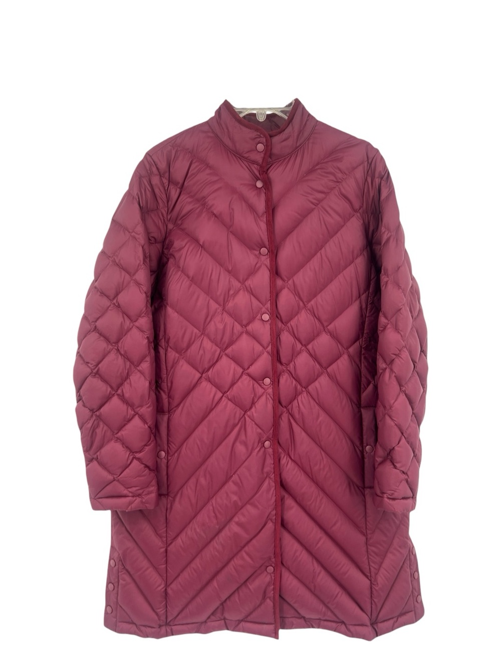 J.Jill Midi Lightweight Quilted Down Puffer burgundy/maroon Coat SZM